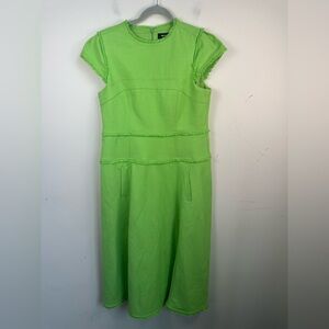 ME+EM Bright Fern Green Midi Dress Size 10 EUC Cap Sleeve Midi Tea Length